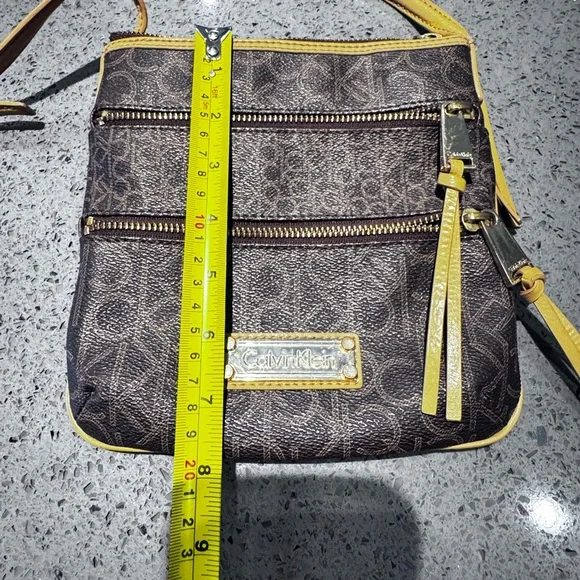 Calvin Klein Brown Monogram Crossbody with Yellow Trim - Picture 6 of 8